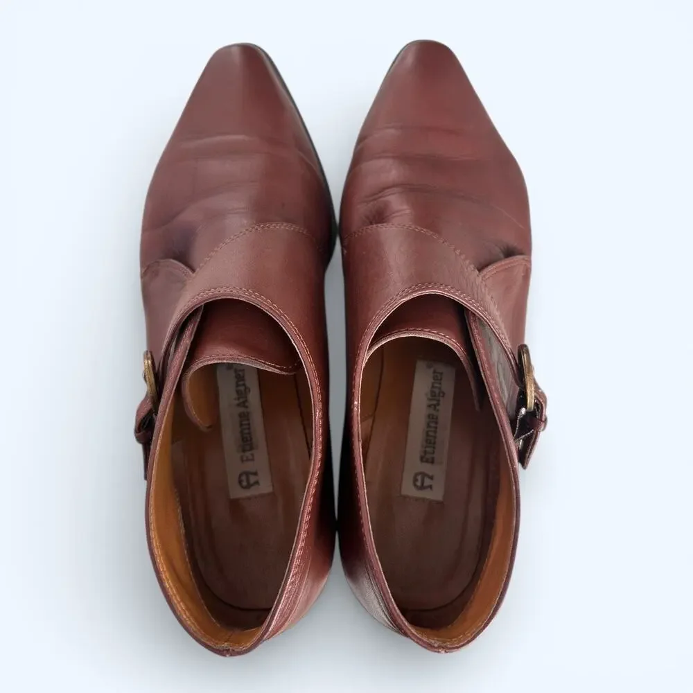 Vintage 80s Etienne Aigner Brown Leather Monk Strap Ankle Boots Women's 8 Wide